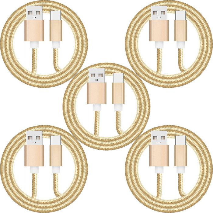 PriceDumb 5 Pack 1m Data Transfer Charger Charging USB Type C Cable Cord Bulk Braided Gold Nylon