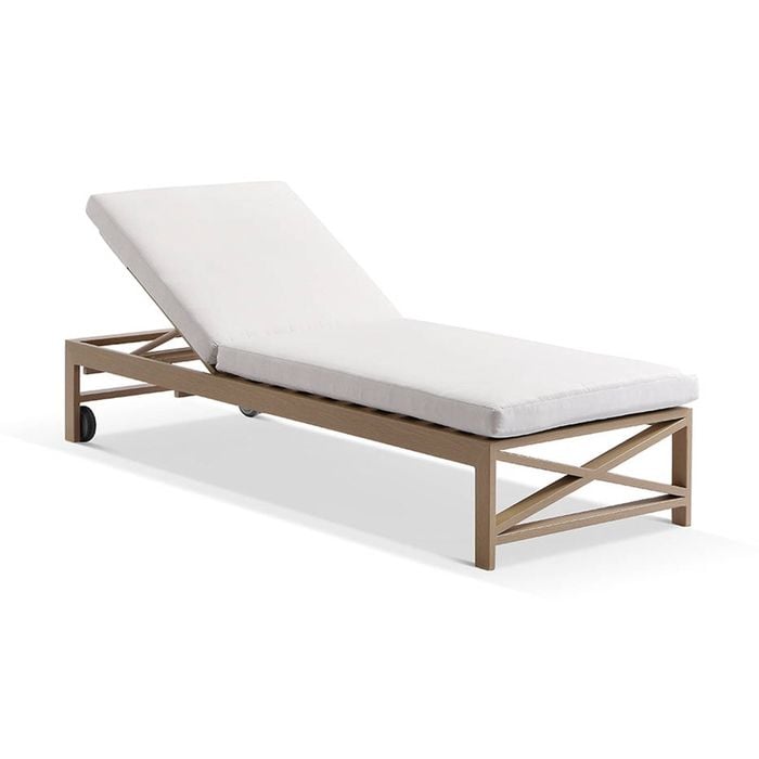 Kansas Outdoor Light Oak Aluminium Sun Lounge & Sunbrella Canvas Cushions