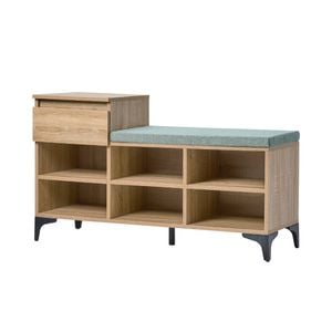Oikiture Shoe Storage Cabinet with Drawer 6 Shelves Polyester Seat