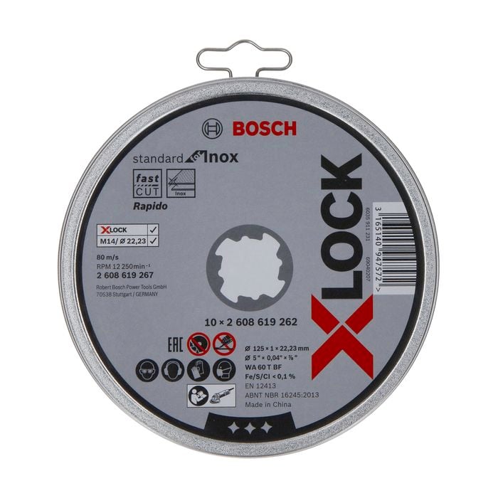 Bosch 125mm X-Lock Inox Cutting Disc 2608619267 - 10 Pack
