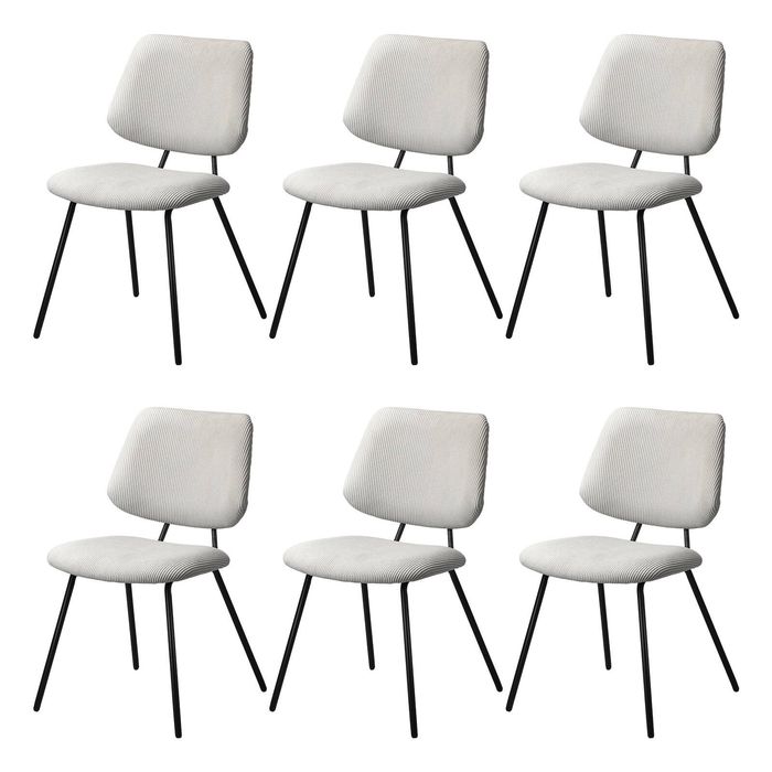 Oikiture 6x Dining Chair Vintage Retro Polyester Kitchen Padded Lounge White