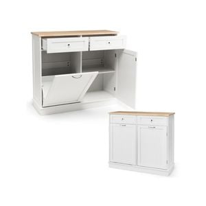 Costway Kitchen Storage Cabinet Wood Serving Counter Buffet Sideboard w/Trash Can Holder