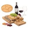 Catzon 2Pcs Bamboo Cheese Board Set Slide Out Drawer Cutlery Gift