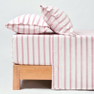 Dreamaker Bask Washed Cotton Yarn Dyed Stripe Sheet Set Pink Pearl Super King
