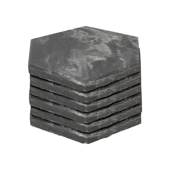 Argon Tableware 6x Black Marble Coasters - 10cm Hexagonal Drink Placemats Reusable Dining Table Drinks Coaster Mug Glass Cup Mat