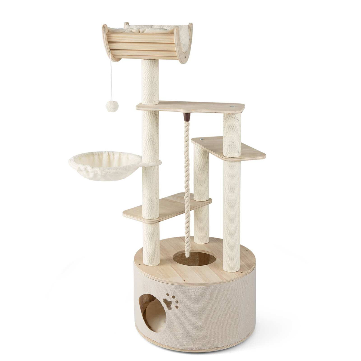 Costway 1.41m Wood Cat Tree Scratching Post W/perch Condo - Bunnings ...