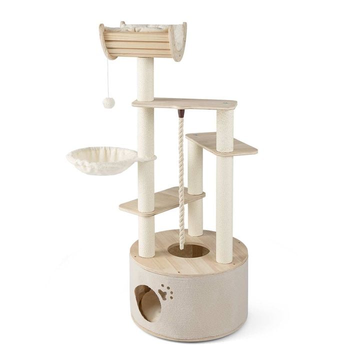 Costway 1.41m Wood Cat Tree Scratching Post W/perch Condo