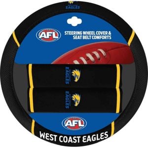 West Coast Eagles Official Afl Steering Wheel Cover And Seat Belt Cover Set