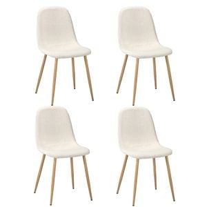 Oikiture 4x Dining Chairs Kitchen Accent Chair Lounge Sherpa White and Wooden