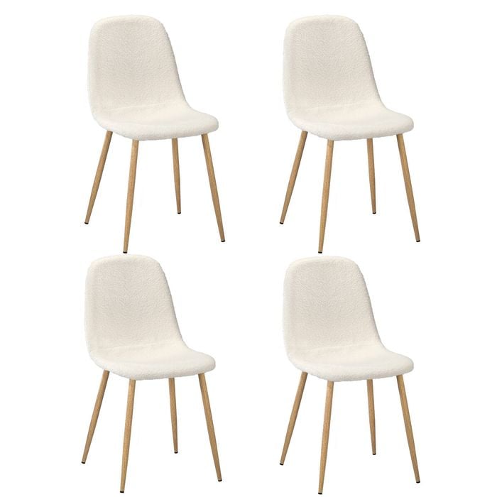 Oikiture 4x Dining Chairs Kitchen Accent Chair Lounge Sherpa White and Wooden
