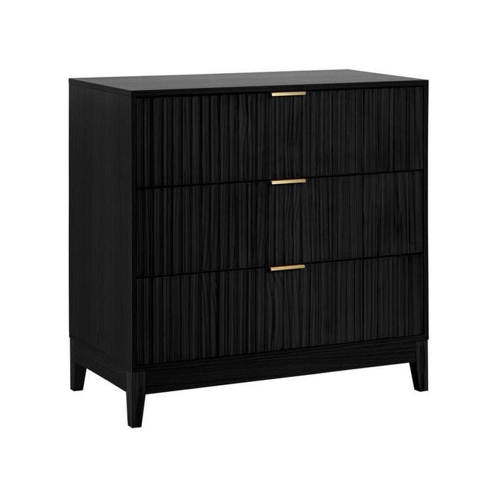 Adoria Chest 3 Drawer Storage Lowboy Dresser black woodgrain