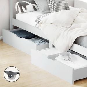 Artiss Wooden Bed Frame Storage Drawers Trundle White 2 Pack
