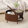 Advwin 80cm Round Coffee Table Fluted Center Table w/ Sliding Door Cabinet Side Table w/ Hidden Storage & Shelf Walnut