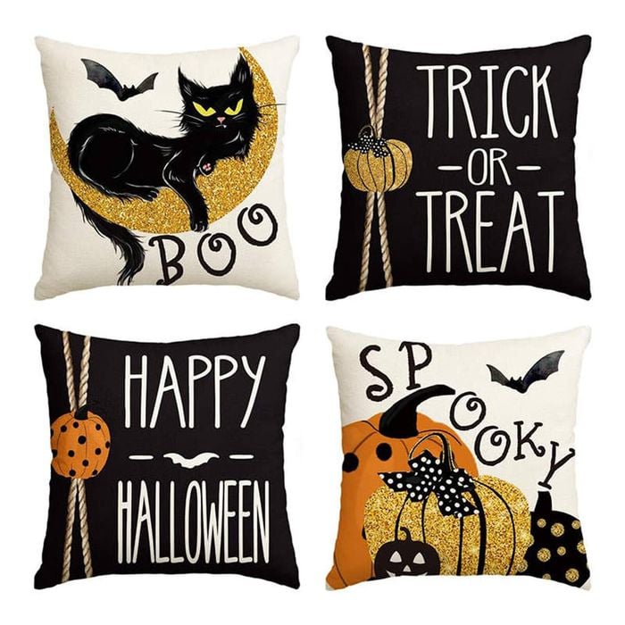 Catzon 4 Pcs Scary Throw Pillow Covers Linen Cushion Case for Decor 45X45cm