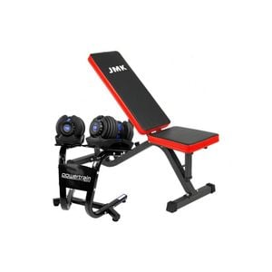 2x Powertrain 24kg Adjustable Dumbbells w/ Stand Exercise Bench Blue