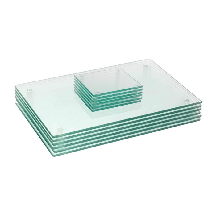 Harbour Housewares 12pc Glass Placemats & Coasters Set - 30 x 20cm Clear Dining Table Protection Place Mats Cup Drink Coasters