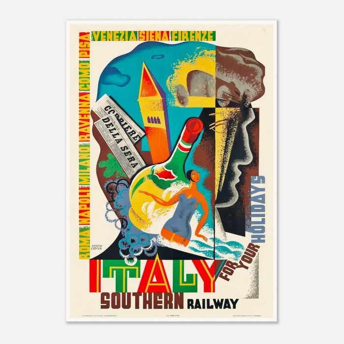 Galrie Holiday Southern Railway Vintage Italy Travel Poster for Home Decor, Poster Only, A2 42 x 60cm (16 x 24inch)