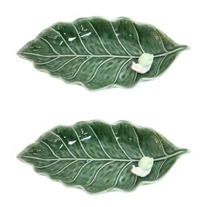 2PK Urban Ceramic Snail Leaf Decorative Trinket Dish 28x13cm Green