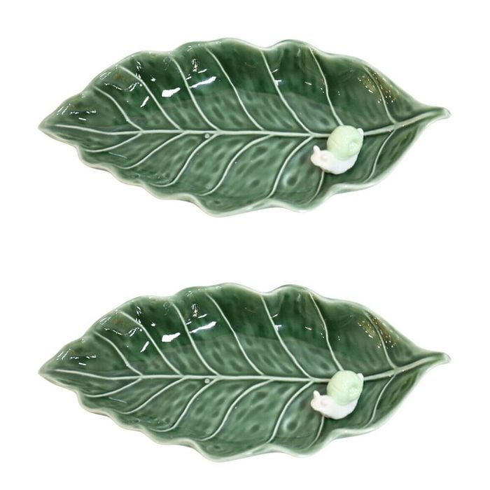 2PK Urban Ceramic Snail Leaf Decorative Trinket Dish 28x13cm Green