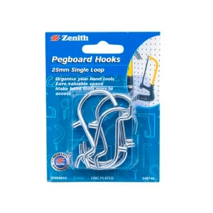 Zenith 25mm Zinc Plated Single Loop Pegboard Hook - 6 Pack