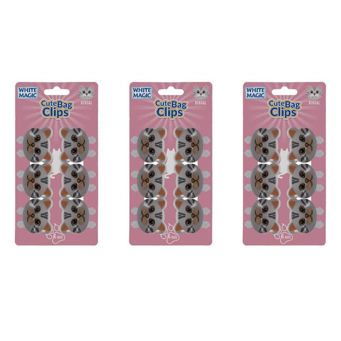 3x 6pc White Magic Cute Tidy Bag Clip Food Saver Sealer Set 4.5cm Bengal