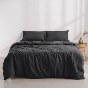 Dreamaker Superfine Washed Microfibre Quilt Cover Set Black Super King Bed