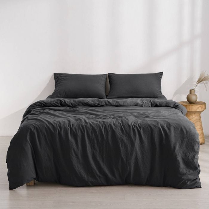 Dreamaker Superfine Washed Microfibre Quilt Cover Set Black Super King Bed