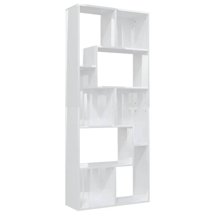 vidaXL Book Cabinet High Gloss White Engineered Wood Home Organiser Storage