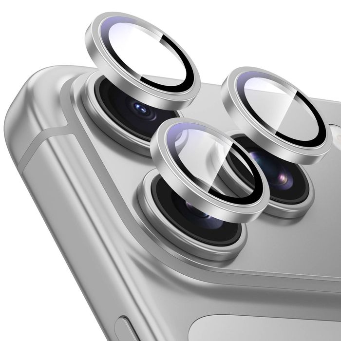 Tough On iPhone 18 Pro Max / 18 Pro Camera Lens Protector 9H Tempered Glass Aluminium Ring Silver