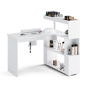 Advwin Manicure Table Vanity Desk with Dust Collector, Rotating Reversible L-Shaped Salon Workstation White