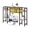 Ufurniture 118cm 5-Tier Desk Shelf with LED Light & Pegboard 118cm Desk Display Rack Walnut