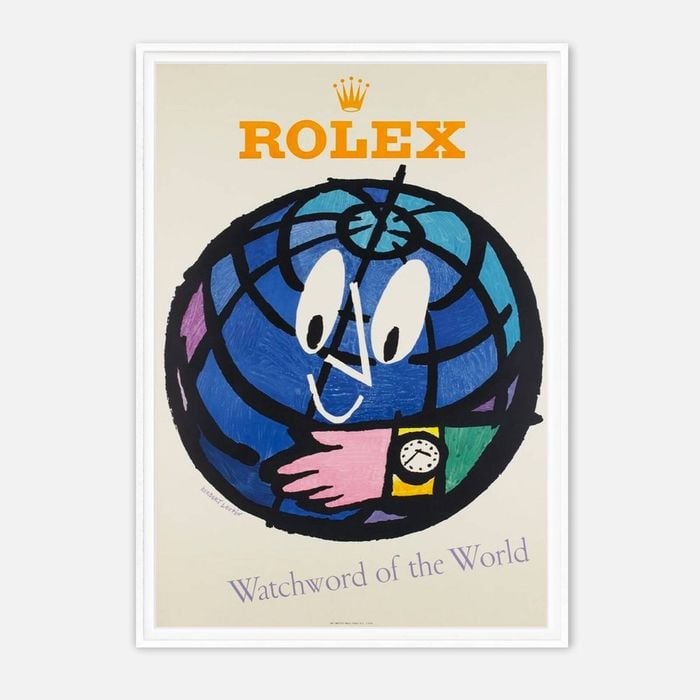 Galrie Herbert Leupin Vintage Rolex Watch Art Print - Iconic Mid-Century Design, White Frame, 50 x 70cm (20 x 28inch)