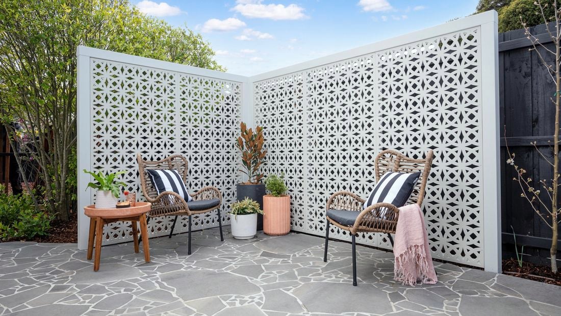 Outdoor setup with metal screen.