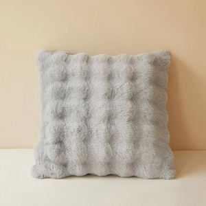 CottonMore Super Soft Faux Rabbit Plush Square Cushion Sofa Pillow Cover Grey - 50cm x 50cm