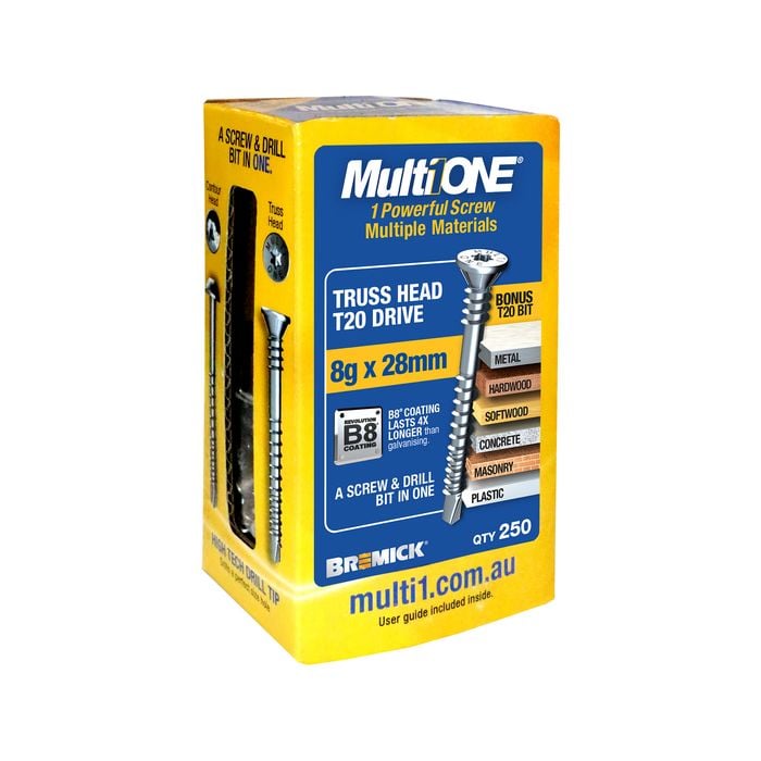 Bremick MultiONE 8g x 28mm B8 Countersunk Truss Head Screw - 250 Pack