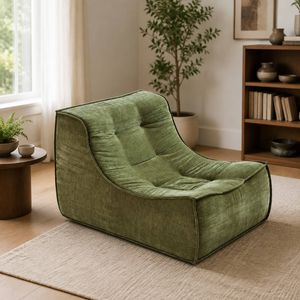 HOMFURN Green Chenille Floor Lounge Chair, 30D High-Density Foam, 150kg Capacity, Removable Washable Cover