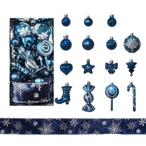 Catzon 30 Pcs Christmas Ball Including Candy Cane Bow Star Hanging Ornaments for Xmas-Blue