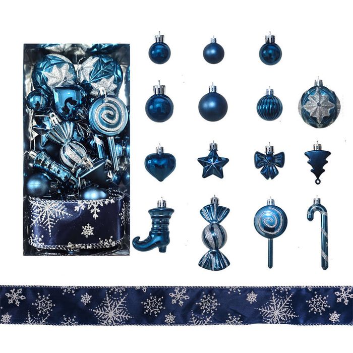 Catzon 30 Pcs Christmas Ball Including Candy Cane Bow Star Hanging Ornaments for Xmas-Blue