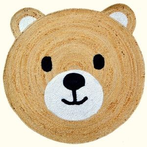 Handmade Kids Jute Round Rug-Baba Bear 1143-Natural-100x100cm