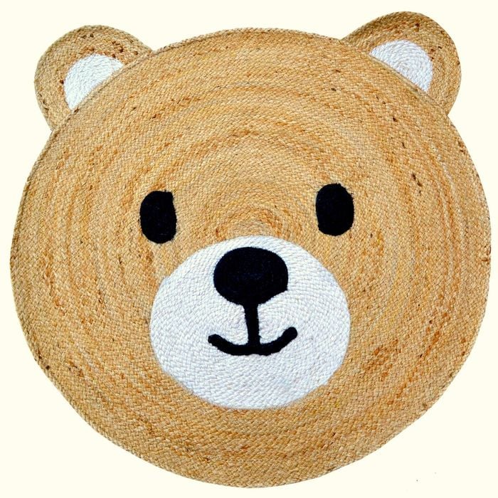 Handmade Kids Jute Round Rug-Baba Bear 1143-Natural-100x100cm
