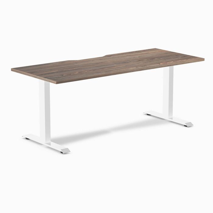 Desky Fixed Height Scalloped Melamine Office Desk White Frame 180cm - Natural Walnut