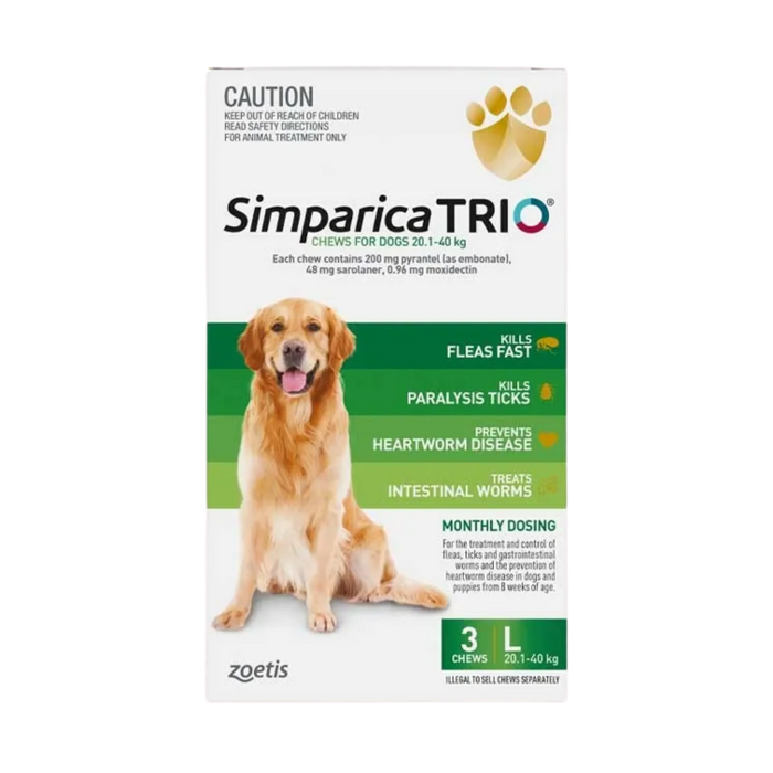 Simparica TRIO For Large Dogs (20.1-40kg) Green - 3 Pack