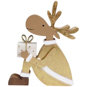LVD Wooden Gifting Reindeer Christmas Holiday Decoration Small Gold/Brown