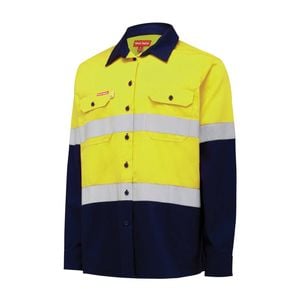 Hard Yakka Yellow/Navy Women's Hi Vis Taped Long Sleeve Shirt - Size 24