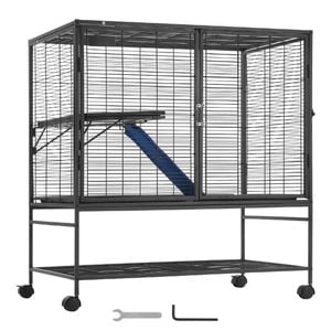 VEVOR Rolling Metal Ferret Cage Black Large 2-Tier Critter with Ramps & Tray