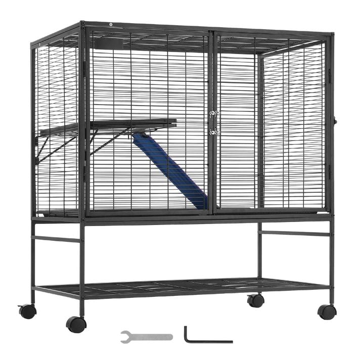 VEVOR Rolling Metal Ferret Cage Black Large 2-Tier Critter with Ramps & Tray