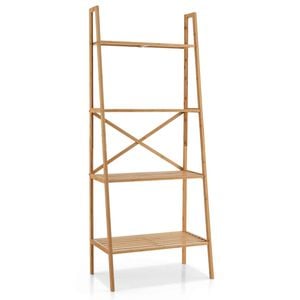 Costway Bamboo Ladder Bookshelf 4Tier Bookcase 148cm Wooden Kitchen