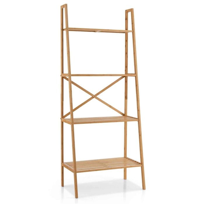 Costway Bamboo Ladder Bookshelf 4Tier Bookcase 148cm Wooden Kitchen