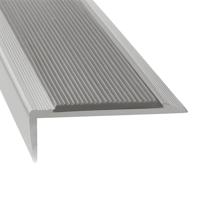 Duratac 1800mm Clear Aluminium Stair Nosing with Grey Vinyl Insert and Countersunk Holes - 5 Pack