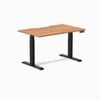 Desky Dual Prime Oak Scalloped Melamine Sit Stand Desk 180x75cm Matte Black Frame Leg